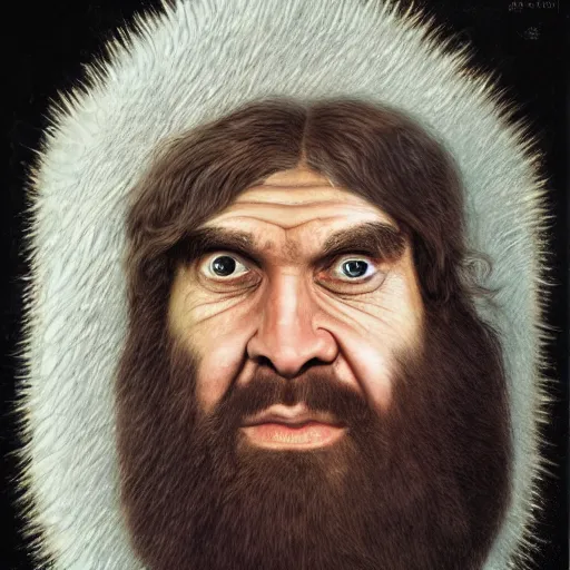 Image similar to portrait of a caveman with a tinfoil hat