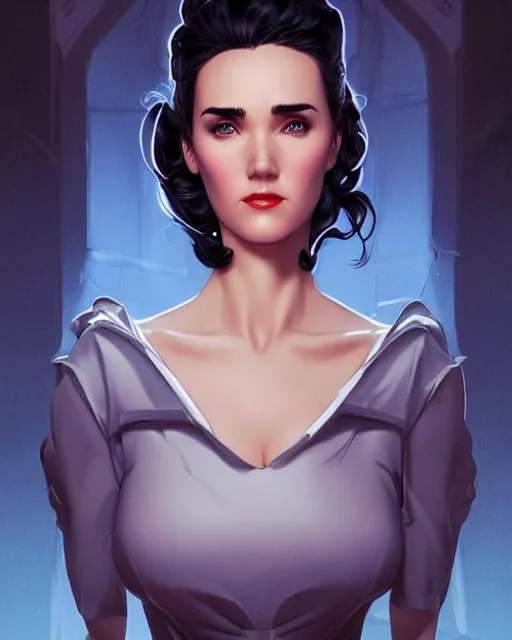 Image similar to a pin up and beautiful fashion charming dreamlke jennifer connelly, symmetrical face symmetrical eyes, character art, art by artgerm lau and wlop and and ilya kuvshinov and john singer sargent, joshua middleton comic art, frostbite 3 engine