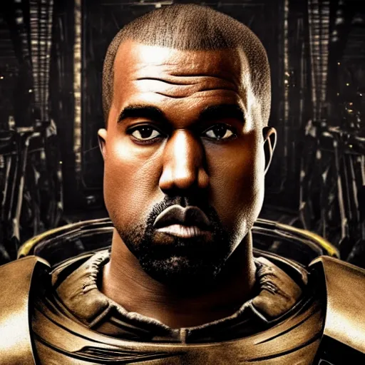 Image similar to Portrait of Kanye West as the emperor of humanity from warhammer 40k in Gears of War, splash art, movie still, cinematic lighting, dramatic, octane render, long lens, shallow depth of field, bokeh, anamorphic lens flare, 8k, hyper detailed, 35mm film grain