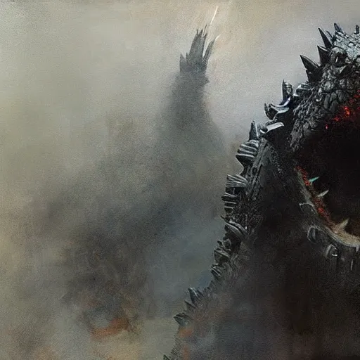 Image similar to godzilla painting by jeremy mann, highly detailed