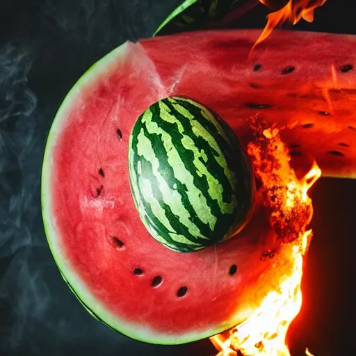 Prompt: photo of a watermelon on fire