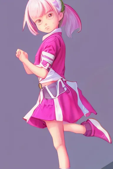 Prompt: little girl wearing an pink and white hero outfit, digital artwork made by artgerm lau and makoto shinkai