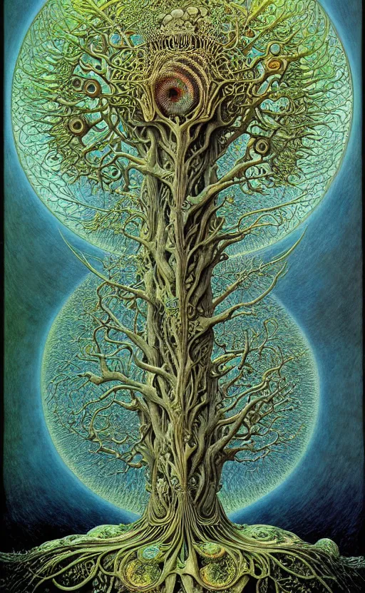 Image similar to tree of life by roger dean and andrew ferez, art forms of nature by ernst haeckel, divine chaos engine, symbolist, visionary, art nouveau, botanical fractal structures, organic, detailed, realistic, surreality