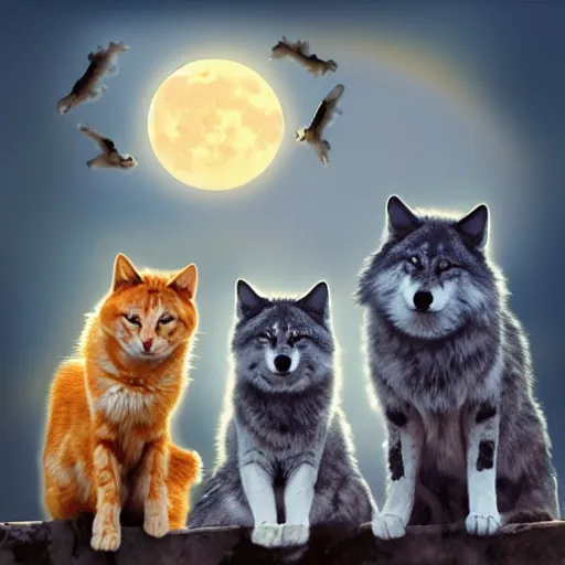 Prompt: three wolf moon but with cats instead of wolves