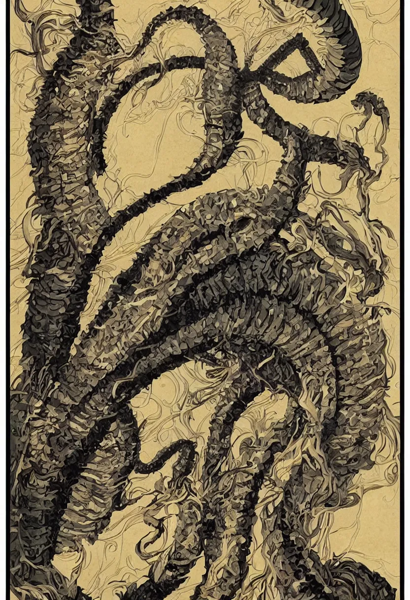 Image similar to art nouveau poster showing mouth of giant sandworm