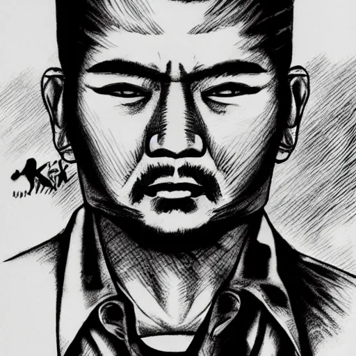 Image similar to intricate, realistic ink drawing of a yakuza in a splash of ink, 8 k