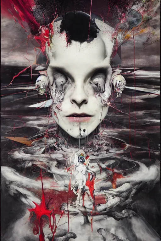 Image similar to the physical impossibility of death, in a brutalist designed space ship, hauntingly surreal, gothic, rich deep colours, painted by francis bacon, adrian ghenie, james jean and petra cortright, part by gerhard richter, part by takato yamamoto. 8 k masterpiece