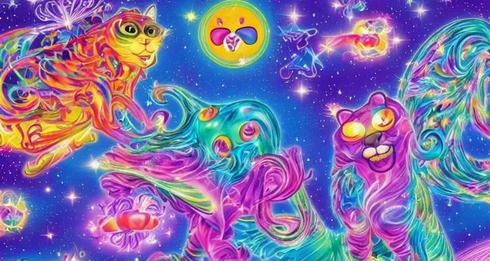 Prompt: the two complementary forces that make up all aspects and phenomena of life, by Lisa Frank,