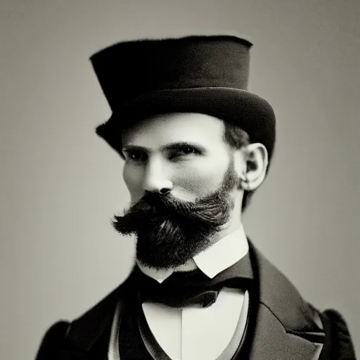 Image similar to A photograph portrait of Jerma in the mid-late 1800s with a top hat and beard, taken in the mid-late 1800s, grainy, taken on a Field View Camera, realistic, hyperrealistic, very realistic, highly detailed, very detailed, extremely detailed, detailed, digital art, trending on artstation
