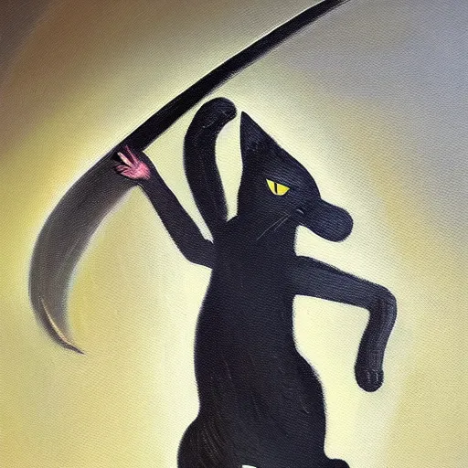 Image similar to cat swordman, brush strokes, oil painting