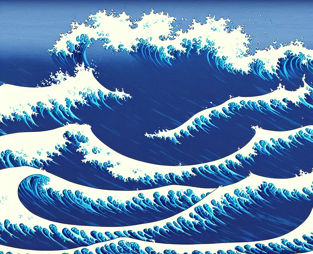 Image similar to banzai pipeline barrel ; ultra - realistic 3 d depth shading ; third reef pipeline by katsushika hokusai