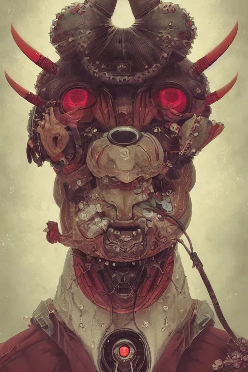 Prompt: a portrait of a sci fi japanese devil animal illustrated by miyazaki by karol bak, james jean, tom bagshaw, rococo, sharp focus, trending on artstation, cinematic lighting, hyper realism, octane render, 8 k, hyper detailed, vivid, ultra detailed, highly detailed