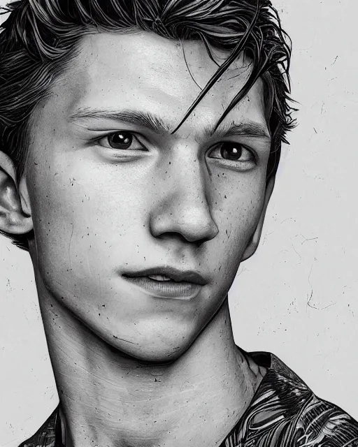 Prompt: closeup portrait of tom holland, an ultrafine detailed illustration by james jean, intricate linework, bright colors, final fantasy, behance contest winner, vanitas, angular, altermodern, unreal engine 5 highly rendered, global illumination, radiant light, detailed and intricate environment