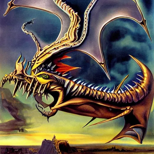 Image similar to grimler grimoire dragon painted by salvador dali