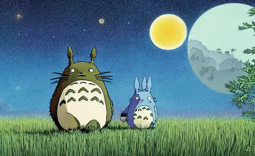 Prompt: a striking portrait of totoro with the cosmos in the background, hyperrealistic 8 k drawing by philip weber