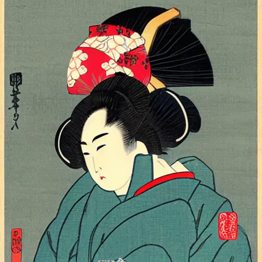 Image similar to geisha smoking ukiyo e style