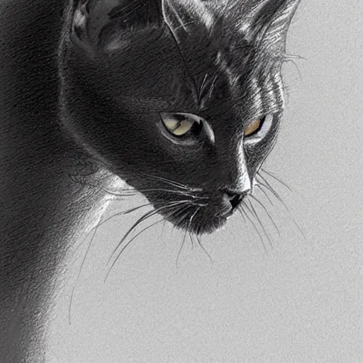 Image similar to close up of black cat in graveyard at midnight, pencil sketch, realistic shaded, fine details, realistic shaded lighting poster by greg rutkowski