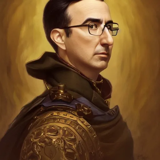 Image similar to portrait of stoic looking john oliver as in the vigo carpathian painting, full body, military uniform, fantasy, intricate, elegant, beautiful, highly detailed, charcoal, centered, dark, smokey, digital painting, artstation, concept art, smooth, sharp focus, illustration, art by artgerm and greg rutkowski and alphonse mucha