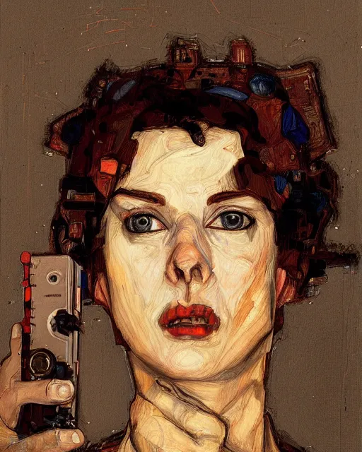 Image similar to portrait of a gpu by greg rutkowski in the style of egon schiele