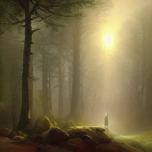 Prompt: a beautiful painting of a sacred pathway in a mysterious forest by ivan aivazovsky, trending on artstation