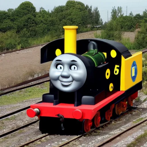 Prompt: Heavy Gustav with the style of Thomas the Tank Engine