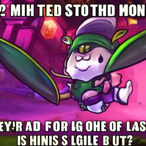 Image similar to teemo sits in bandle city getting high off shrooms, league of legends