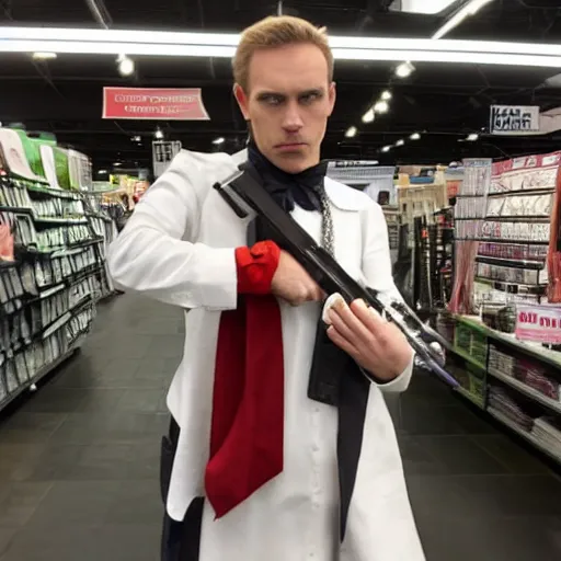 Prompt: This is one of the best Vampires-Holding-Guns at Bed Bath and Beyond