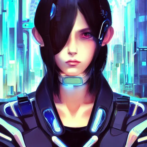 portrait Anime cyborg girl, cyberpunk, cute-fine-face,, Stable Diffusion