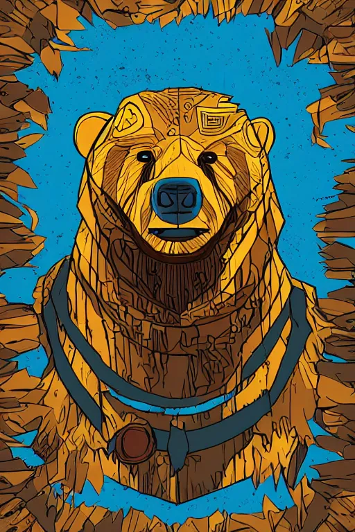 Image similar to portrait of a war bear, art by kiko rodriguez, sticker, colorful, illustration, highly detailed, simple, smooth and clean vector curves, no jagged lines, vector art, smooth