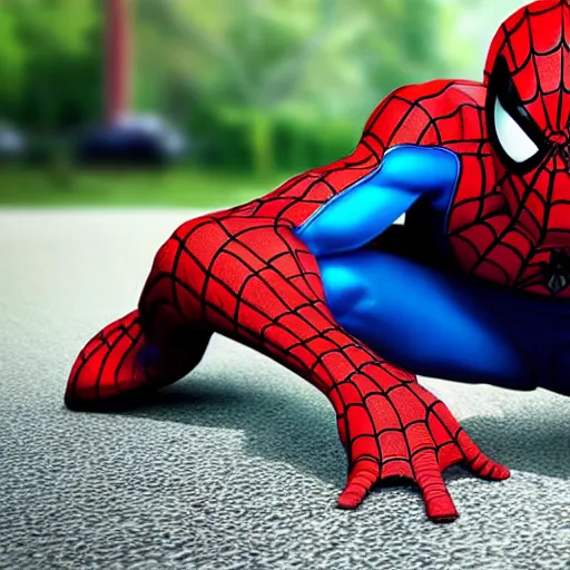 Image similar to down syndrome spider man photorealistic