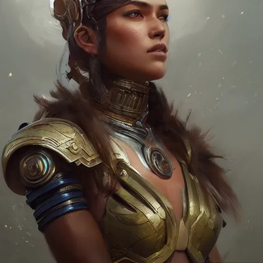 Image similar to a beautiful portrait of a iron goddess, a detailed painting by greg rutkowski and raymond swanland, featured on cgsociety, fantasy art, detailed painting, artstation hd, photorealistic