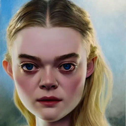 Prompt: ultra realistic portrait painting of elle fanning in the world of adam wyeth, art by frank frazetta, 4 k, ultra realistic, highly detailed, epic lighting
