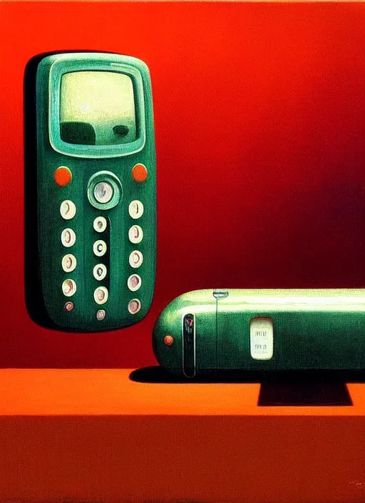 Prompt: Nokia 3310, Edward Hopper and James Gilleard, Zdzislaw Beksinski, Mark Ryden, Wolfgang Lettl highly detailed, hints of Yayoi Kasuma, Odilon Redon. Drexler