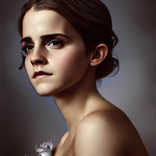 Image similar to emma watson, 8 k, depth of field, 3 d, art by artgerm and greg rutkowski and alphonse mucha and uang guangjian and gil elvgren and sachin ten