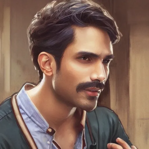 Image similar to Anxious good looking pale young Indian doctors wearing jeans and shirts at the airport, portrait, elegant, intricate, digital painting, artstation, concept art, smooth, sharp focus, illustration, art by artgerm and greg rutkowski and alphonse mucha