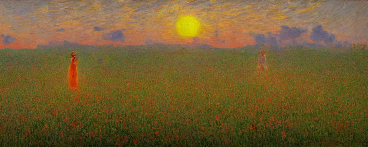 Image similar to The queen of the sun, by Simon Stålenhag and Claude Monet, oil on canvas