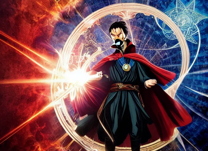 Prompt: A very high resolution image of Doctor Strange in the attack on Titan style from the Marvel poster for the new movie