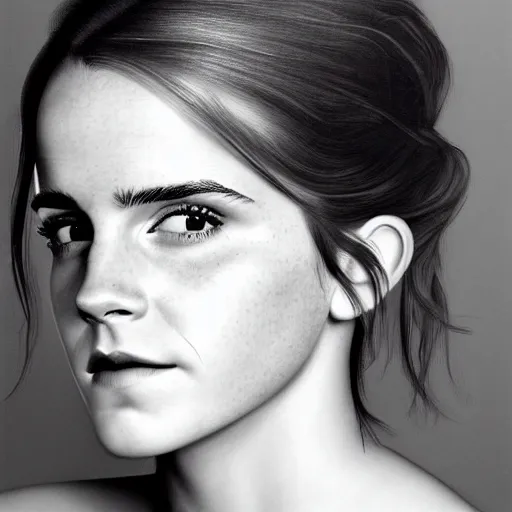 Prompt: Emma Watson, head and shoulders portrait, extremely detailed masterpiece, one single continues line.