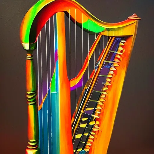 Image similar to a multi colored painted harp. artstation, masterpiece