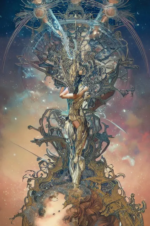 Image similar to now is the time to relaunch the dream weapon, by artgerm and yoshitaka amano and moebius and hr giger and zdislaw beksinski and hajime sorayama and alphonse mucha, hyperdetailed, symmetry, glamour, surreal, dc comics, ornate, stunning, nebula, explosions in the sky, trending on artstation