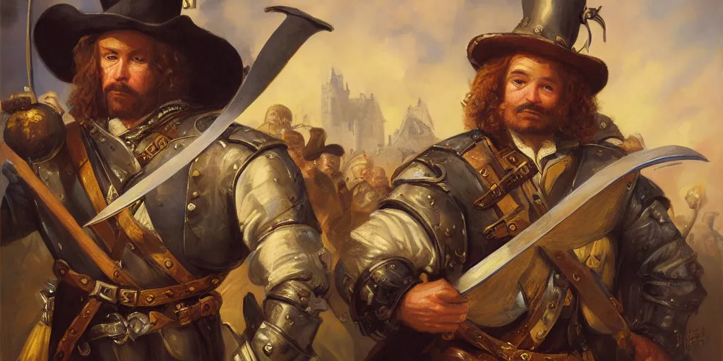 Prompt: portrait of a musketeer by Justin Gerard