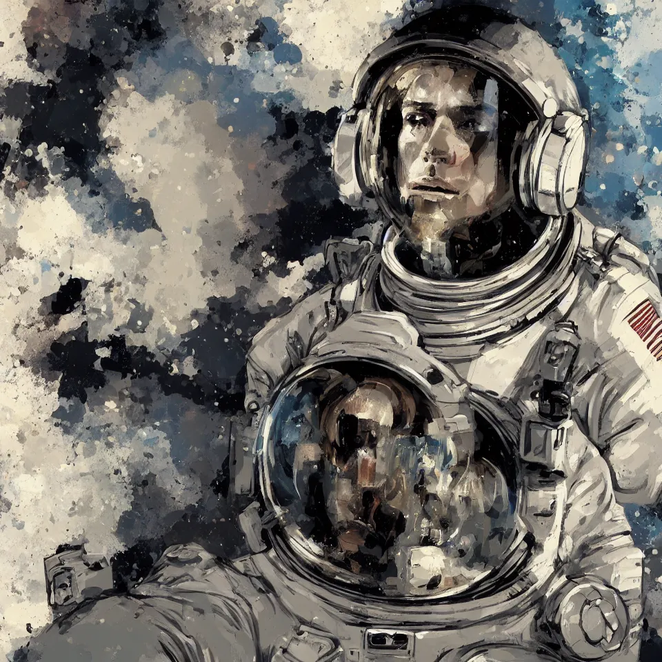 Image similar to a portrait astronaut wearing a headphone, digital painting, digital art, beautiful, cinematic, 4 k, ultra hd, art by ashley wood