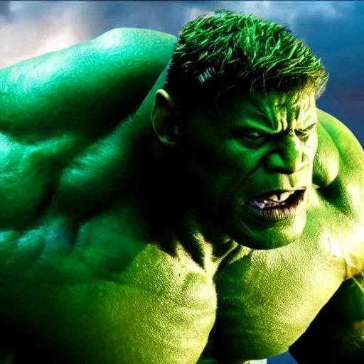 Image similar to dwayne johnson as incredible hulk, marvel cinematic universe, mcu, 4 k, raw, green skin, in - frame,