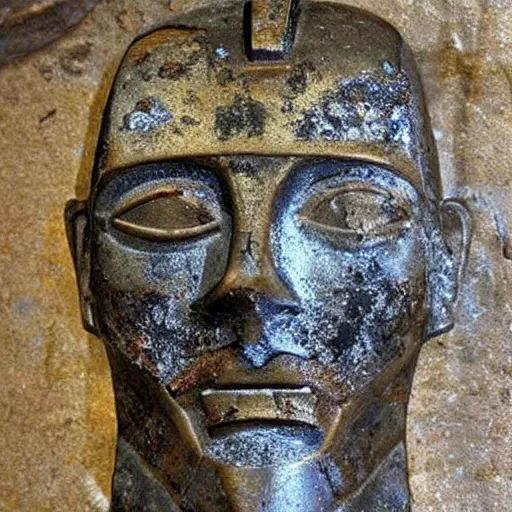 Image similar to the original iron man discovered as an artifact in egypt, uncovered from 5 9 6 bc