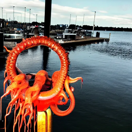 Prompt: I took this photo of a lovecraftian horror at the docks yesterday