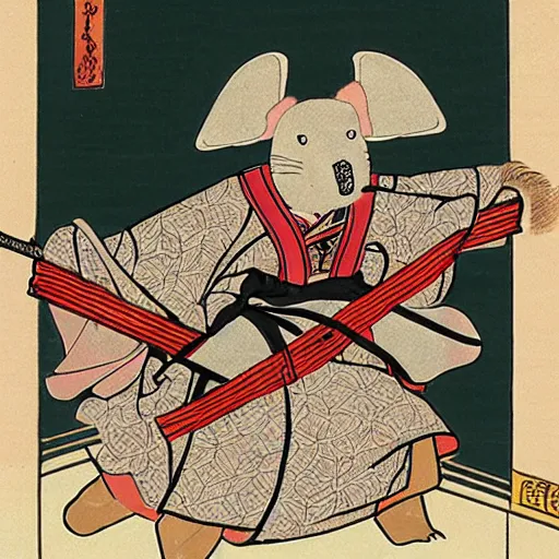 Prompt: a painting of a samurai rat in the style of ukiyo - e
