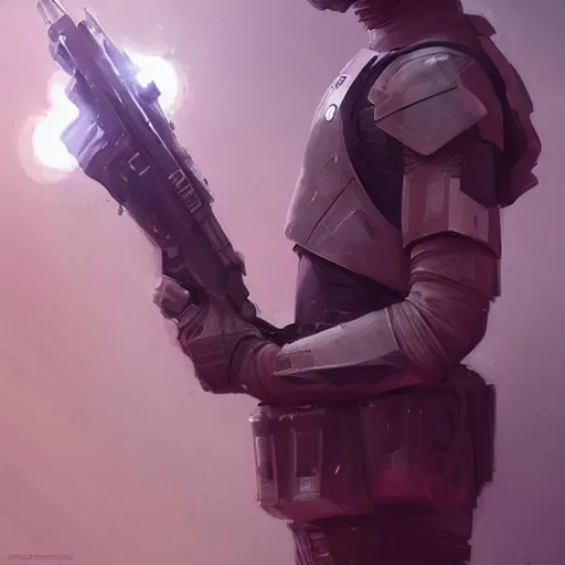 Prompt: star wars concept art by greg rutkowski, a soldier of the galactic dominion wearing purple colored tactical gear, highly detailed portrait, digital painting, artstation, concept art, smooth, sharp foccus ilustration, artstation hq
