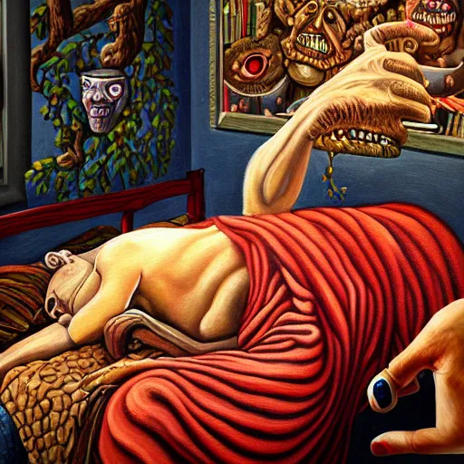 Prompt: highly detailed painting, the sleep of reason brings forth monsters