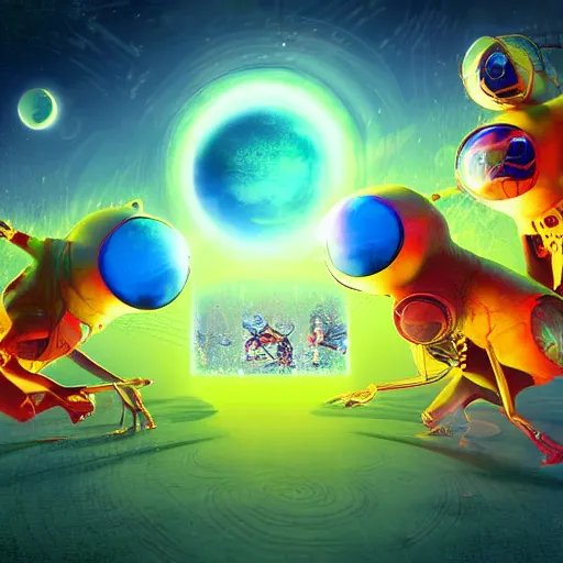 Image similar to laser war between funny creatures on a planet, digital art, award winning 4K