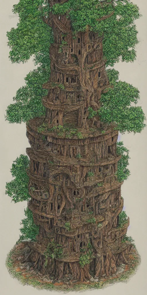 Prompt: a detailed portrait of a tree castle